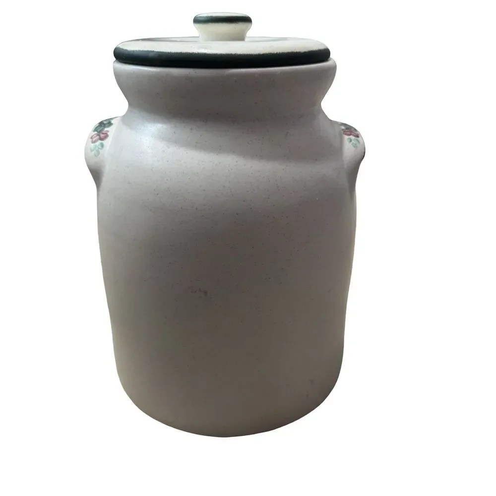 Vintage Crock  Stoneware Pottery Homemade Cookies Cookie Jar Floral Heart Large